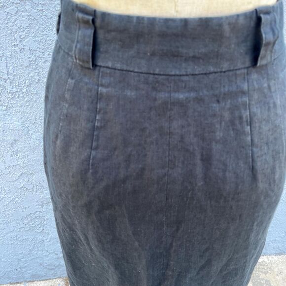 Vintage Black Linen Pencil SKirt Minimalist Midi in Medium Size S 27 waist - Picture 6 of 9
